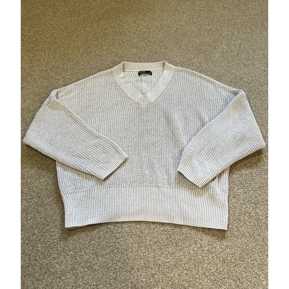 Simply Vera Vera Wang Beige Ribbed Knit Pullover Sweater Crew Neck Long Sleeve L